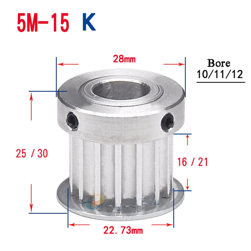 HTD-5M 10T-72T Timing Belt Pulley With Step Bore 5-25mm, For 20mm Width Belt