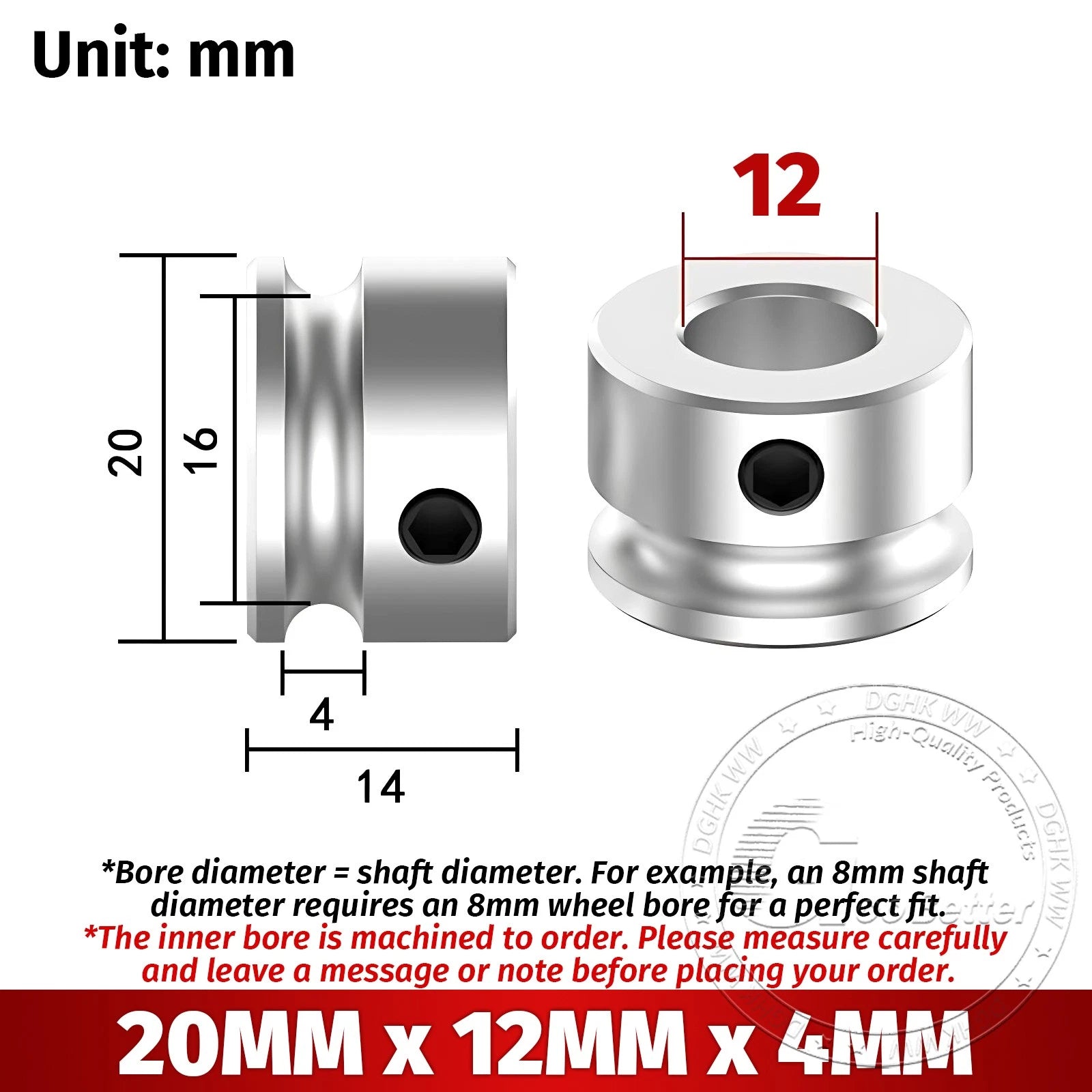 V Grooved Pulley Aluminum Round Belt Pulleys For 4mm Width Belt OD 20/30/40/50mm