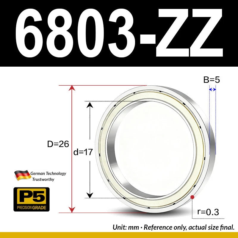 Thin Wall Bearings Deep Groove Ball Bearing ZZ or RZ, ID 10-95mm, OD 19-120mm