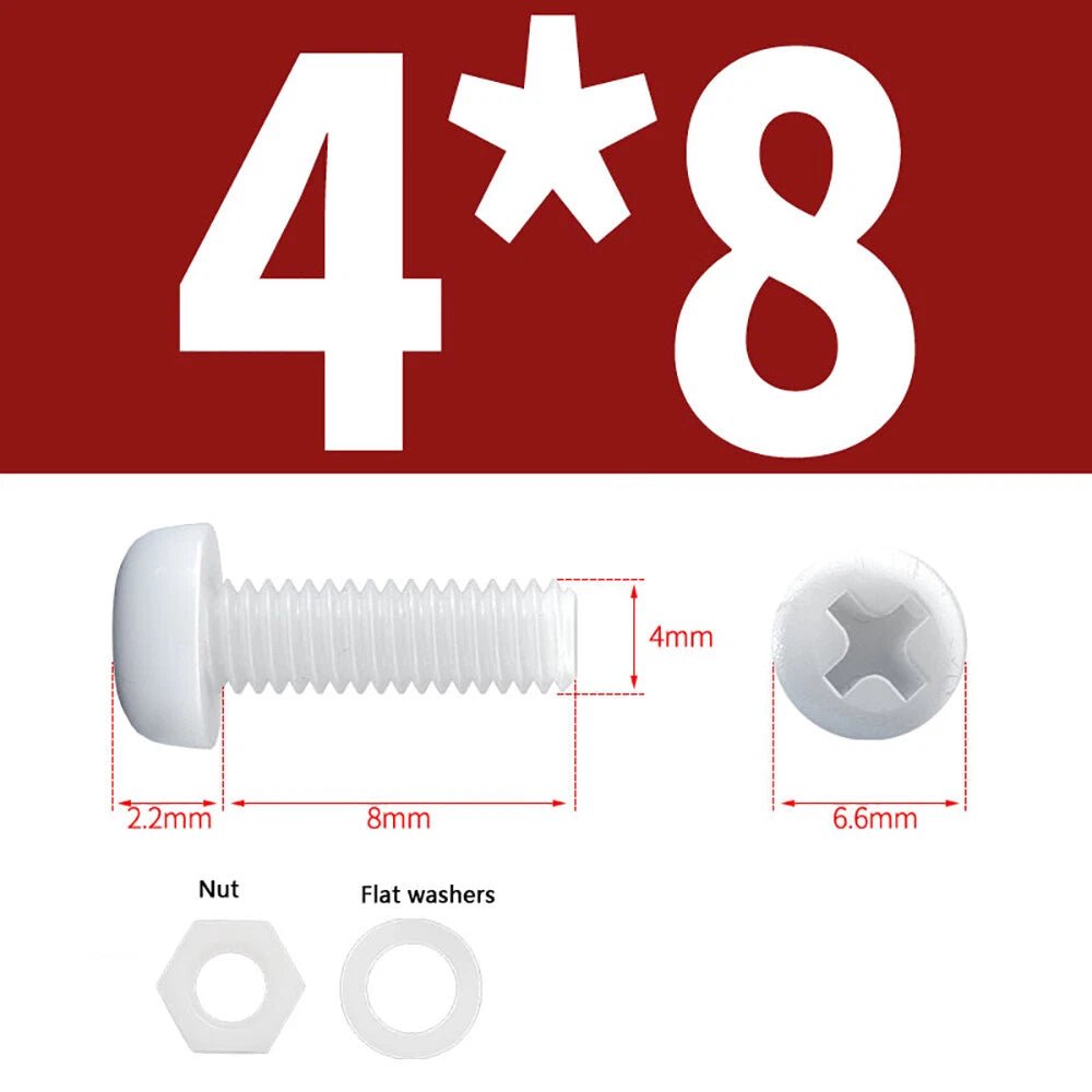 M4 M5 Nylon Phillips Pan Head Machine Screws with Hex Nuts and Flat Washers – White & Black - HomeDIYer