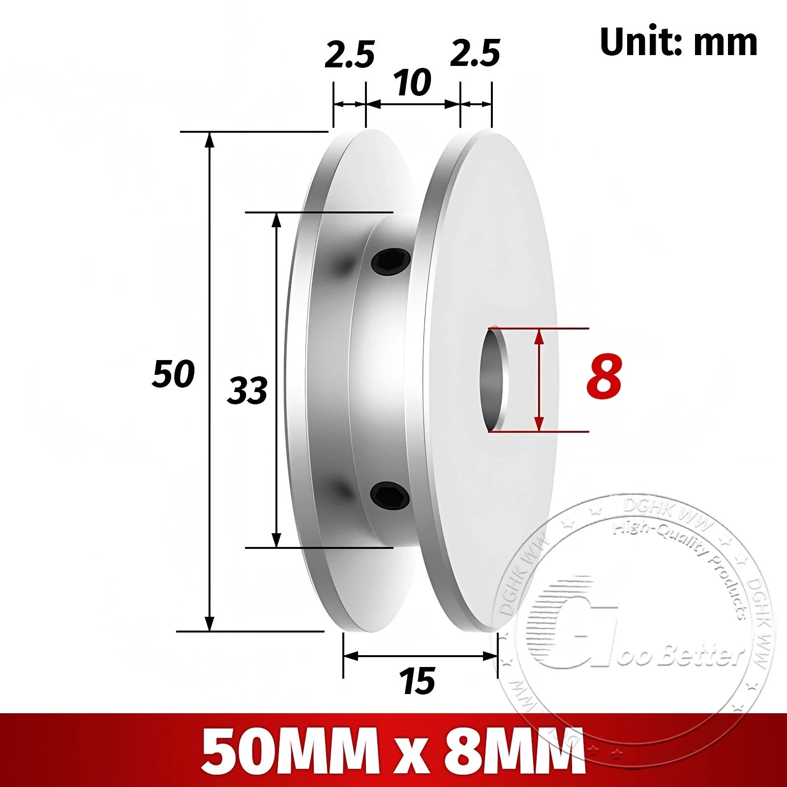 V-Groove Aluminum Drive Pulley For V-Belt Pulleys Groove 10mm OD 40/50/60/80mm