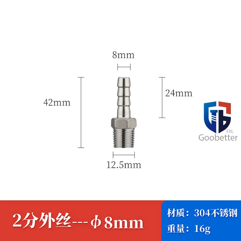 BSP Stainless Steel Male Thread Barb Hose Tail Connector — 1/8" to 2"