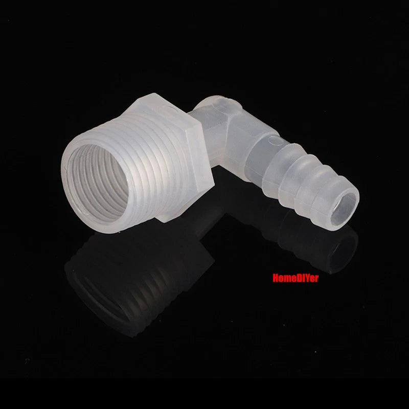 Male Thread Barbed 90° Elbow Hose Connector — Plastic Pipe Fitting with Washer