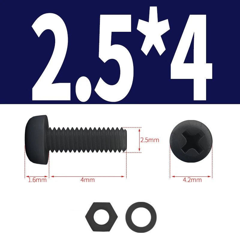 Black Nylon Phillips Machine Screws with Nuts & Washers — Metric M2 to M8 - HomeDIYer