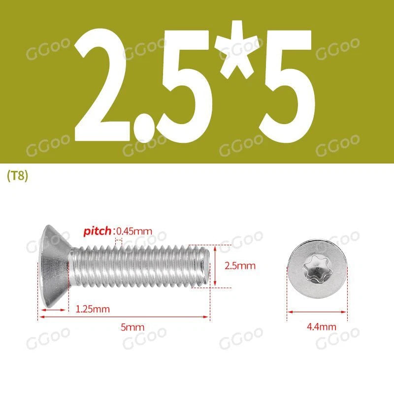 A2 Stainless Steel Torx Countersunk Flat Head Machine Screws M2 M2.5 M3 M4 M5 M6 M8 DIN 965 — 4mm to 60mm
