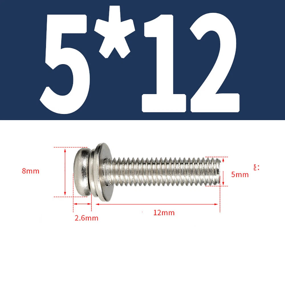 M5–M8 Phillips Pan Head Screws with Flat Washer – Nickel Plated or Black Zinc, Carbon Steel