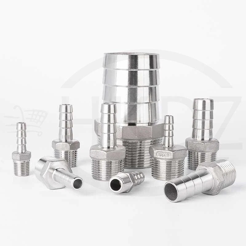BSP Male Thread Stainless Steel Barb Hose Tail Connector — 1/8" to 4"