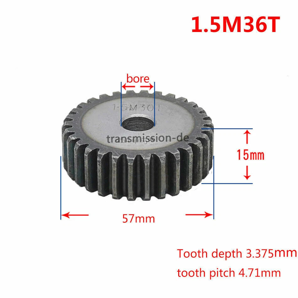 1/1.5 Mod 12T-150T Spur Gear 45# Steel Pinion Gear Thickness 1M-10mm 1.5M-15mm