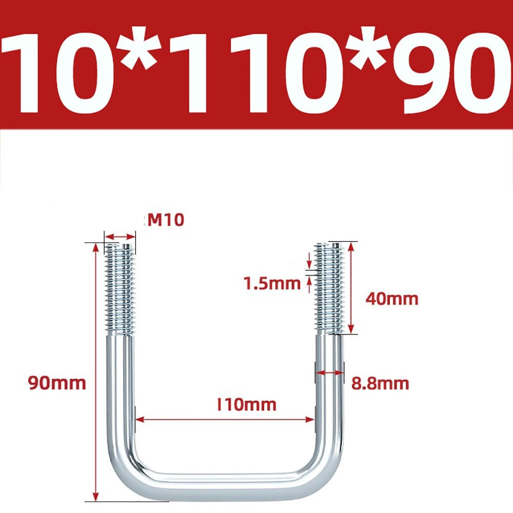Square U-Bolts Galvanized Carbon Steel Fixing Clamp Bolt M6 M8 M10 M12 M14 M16