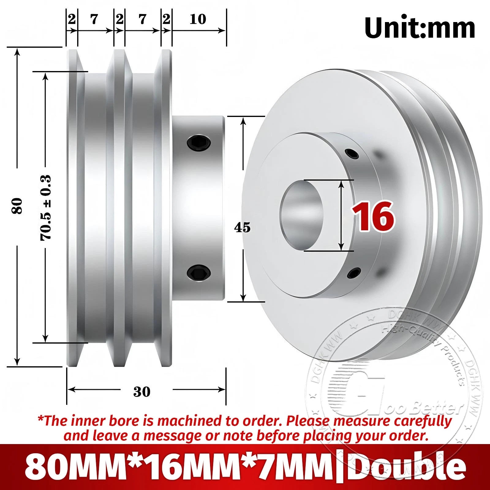 V Grooved Pulley Aluminum Round Belt Pulleys For 7mm Belt Single/Double Grooved
