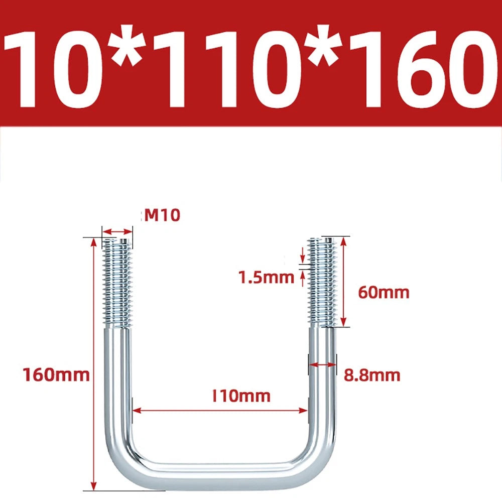 Square U-Bolts Galvanized Carbon Steel Fixing Clamp Bolt M6 M8 M10 M12 M14 M16