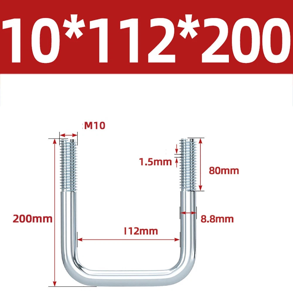 Square U-Bolts Galvanized Carbon Steel Fixing Clamp Bolt M6 M8 M10 M12 M14 M16
