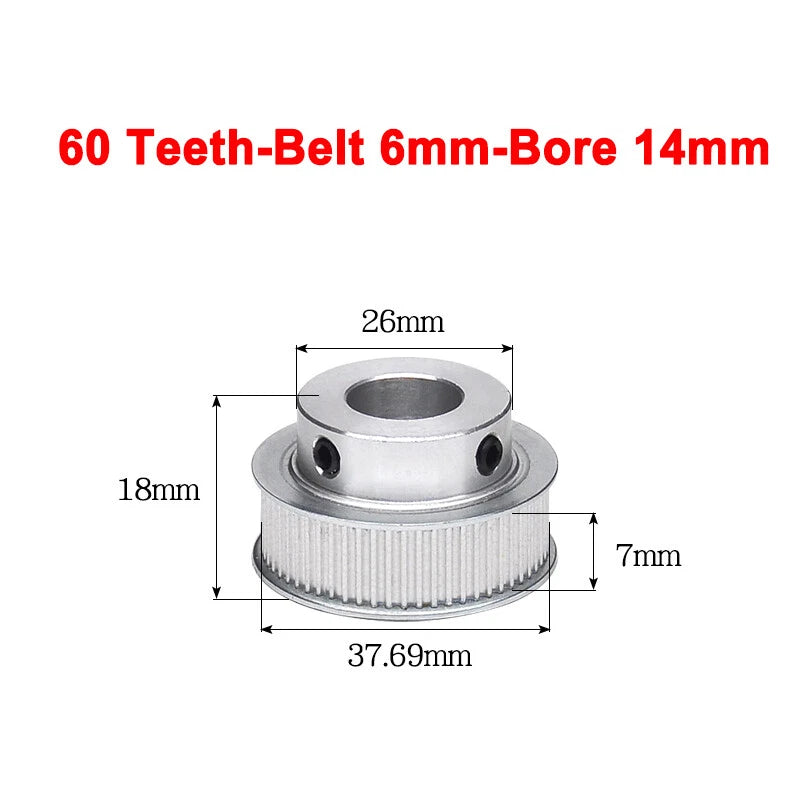 2GT Drive Pulley With Step 16 Tooth - 100 Tooth Bore 4mm - 25mm for 6mm Belt