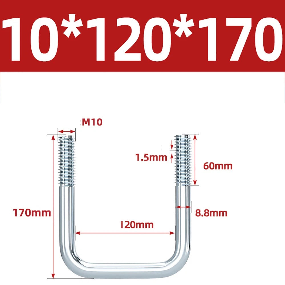 Square U-Bolts Galvanized Carbon Steel Fixing Clamp Bolt M6 M8 M10 M12 M14 M16