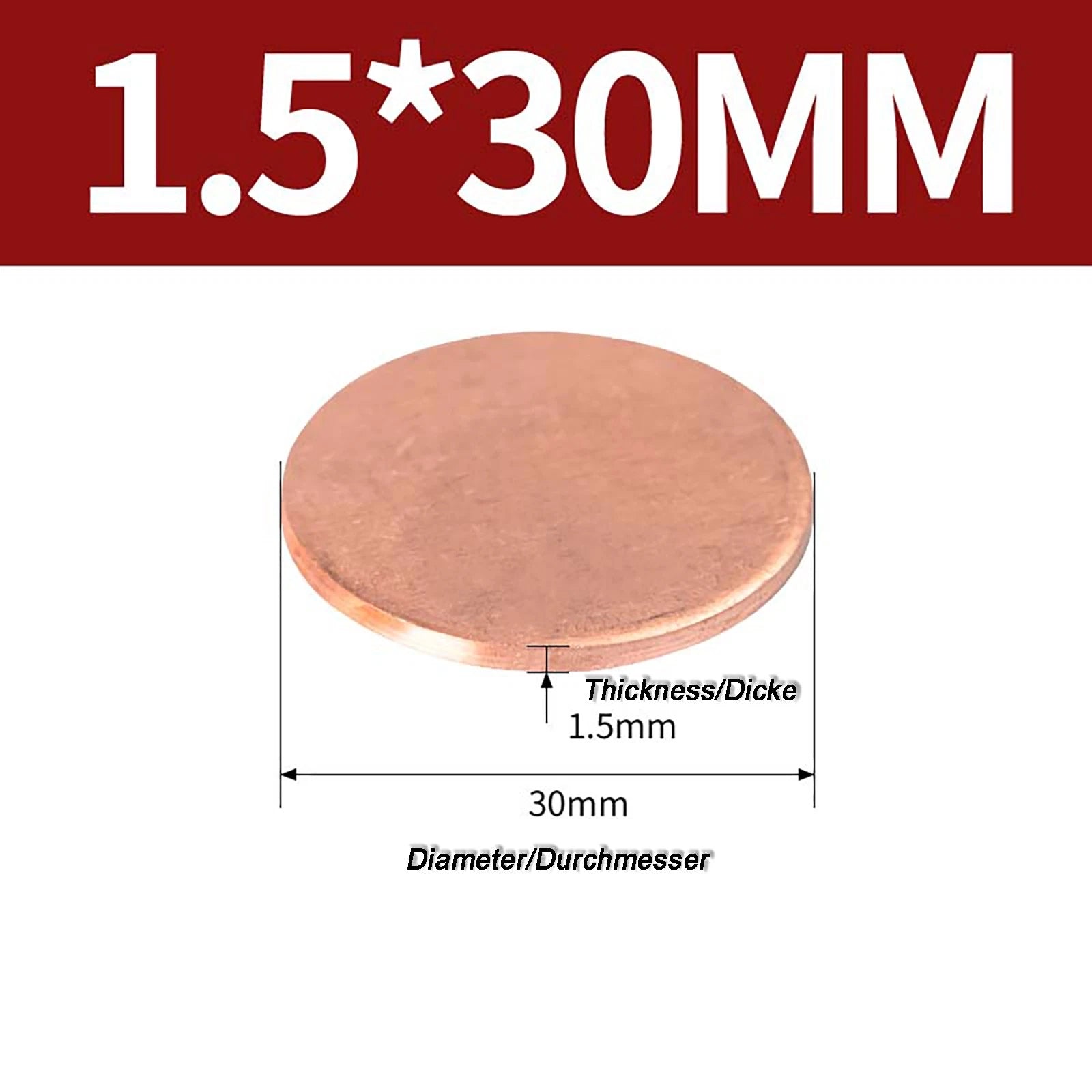 Solid Pure Copper Discs Blanks Round Plate Metal Sheet Thick 0.3~6mm Ø10mm~150mm