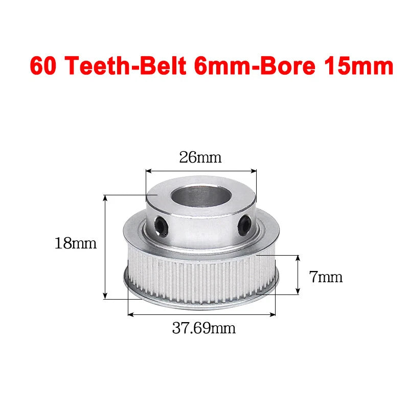 2GT Drive Pulley With Step 16 Tooth - 100 Tooth Bore 4mm - 25mm for 6mm Belt