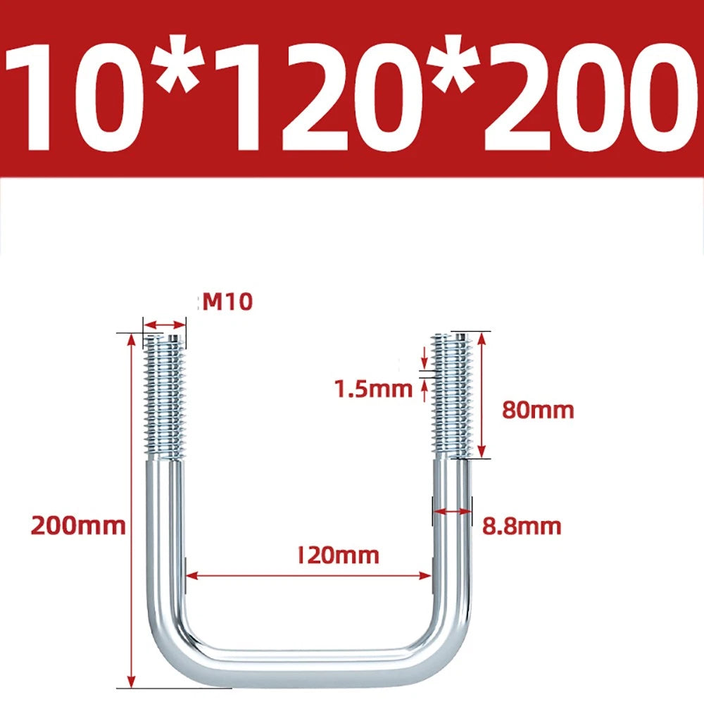 Square U-Bolts Galvanized Carbon Steel Fixing Clamp Bolt M6 M8 M10 M12 M14 M16