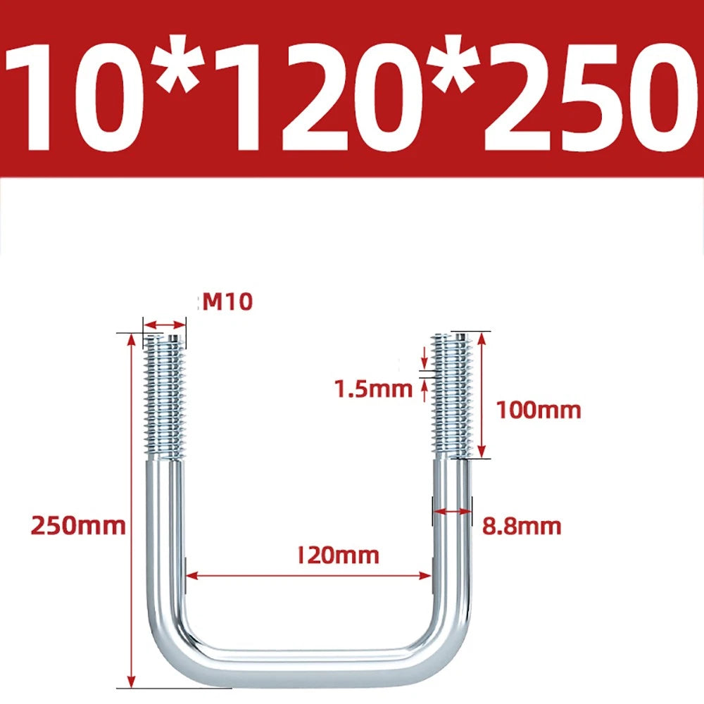Square U-Bolts Galvanized Carbon Steel Fixing Clamp Bolt M6 M8 M10 M12 M14 M16