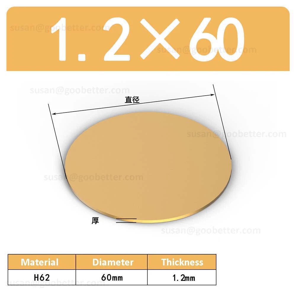 H62 Solids Brass Discs Blanks Metal Round Sheets OD 10mm-300mm Thick 0.3mm-4mm