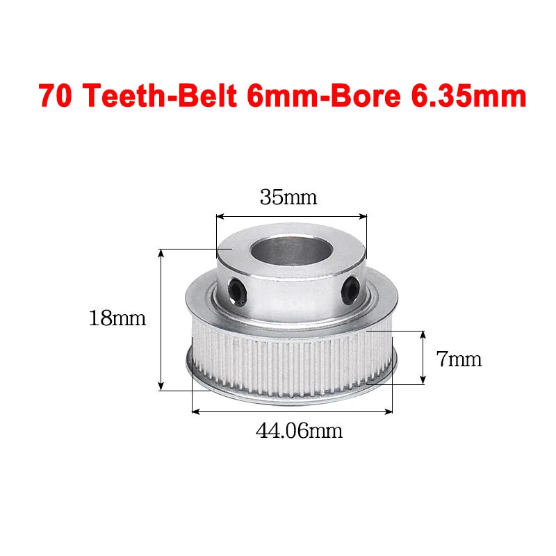 2GT Drive Pulley With Step 16 Tooth - 100 Tooth Bore 4mm - 25mm for 6mm Belt