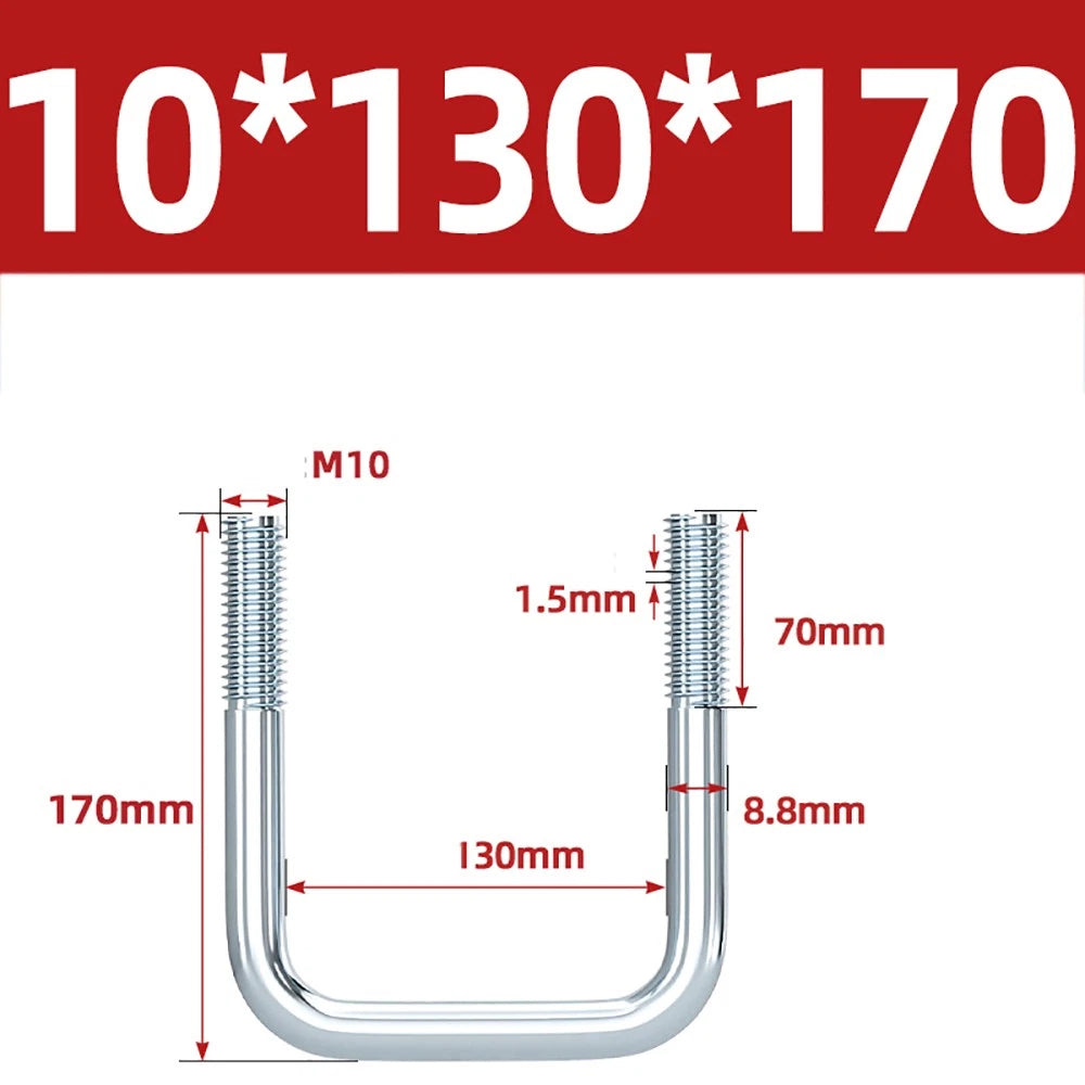 Square U-Bolts Galvanized Carbon Steel Fixing Clamp Bolt M6 M8 M10 M12 M14 M16