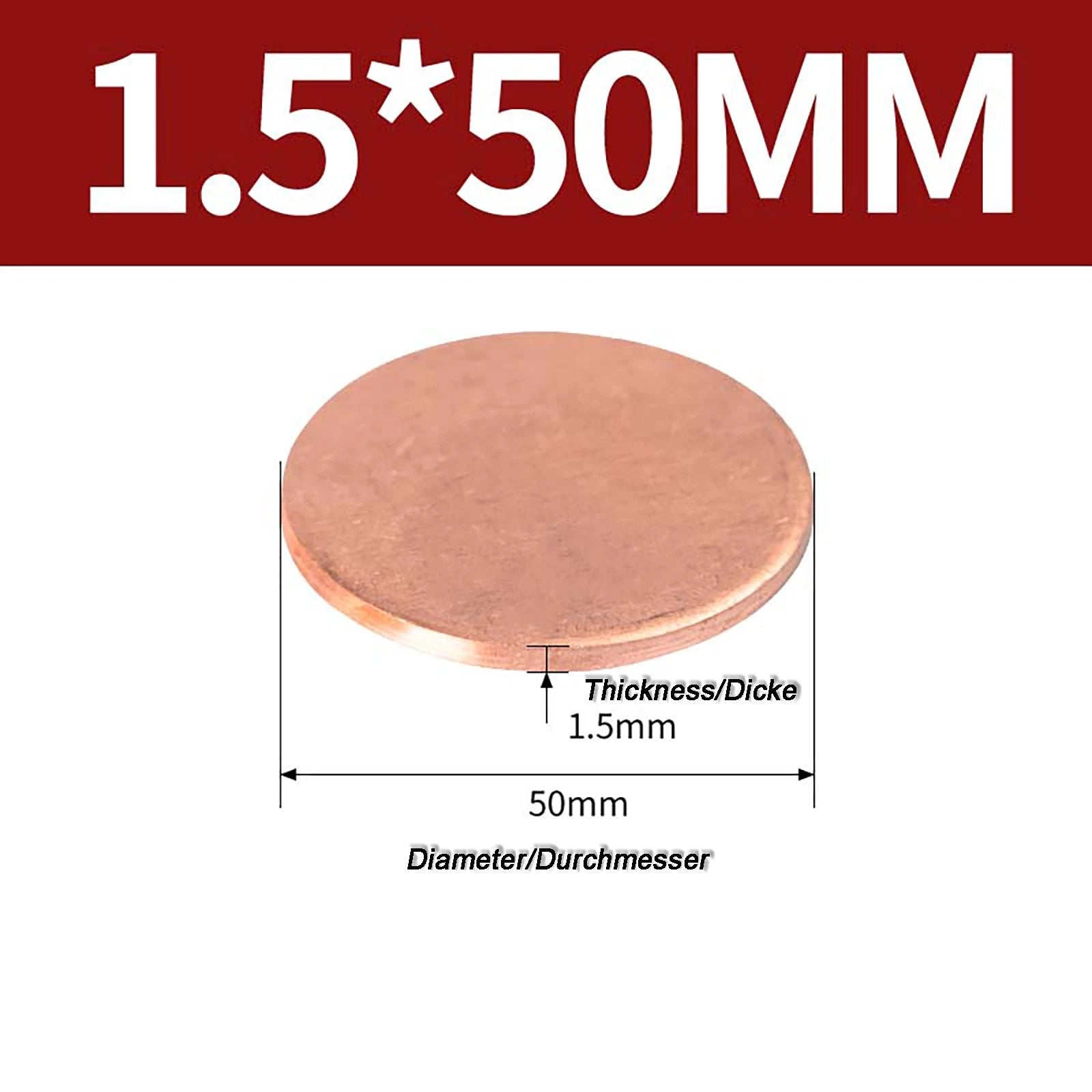 Solid Pure Copper Discs Blanks Round Plate Metal Sheet Thick 0.3~6mm Ø10mm~150mm