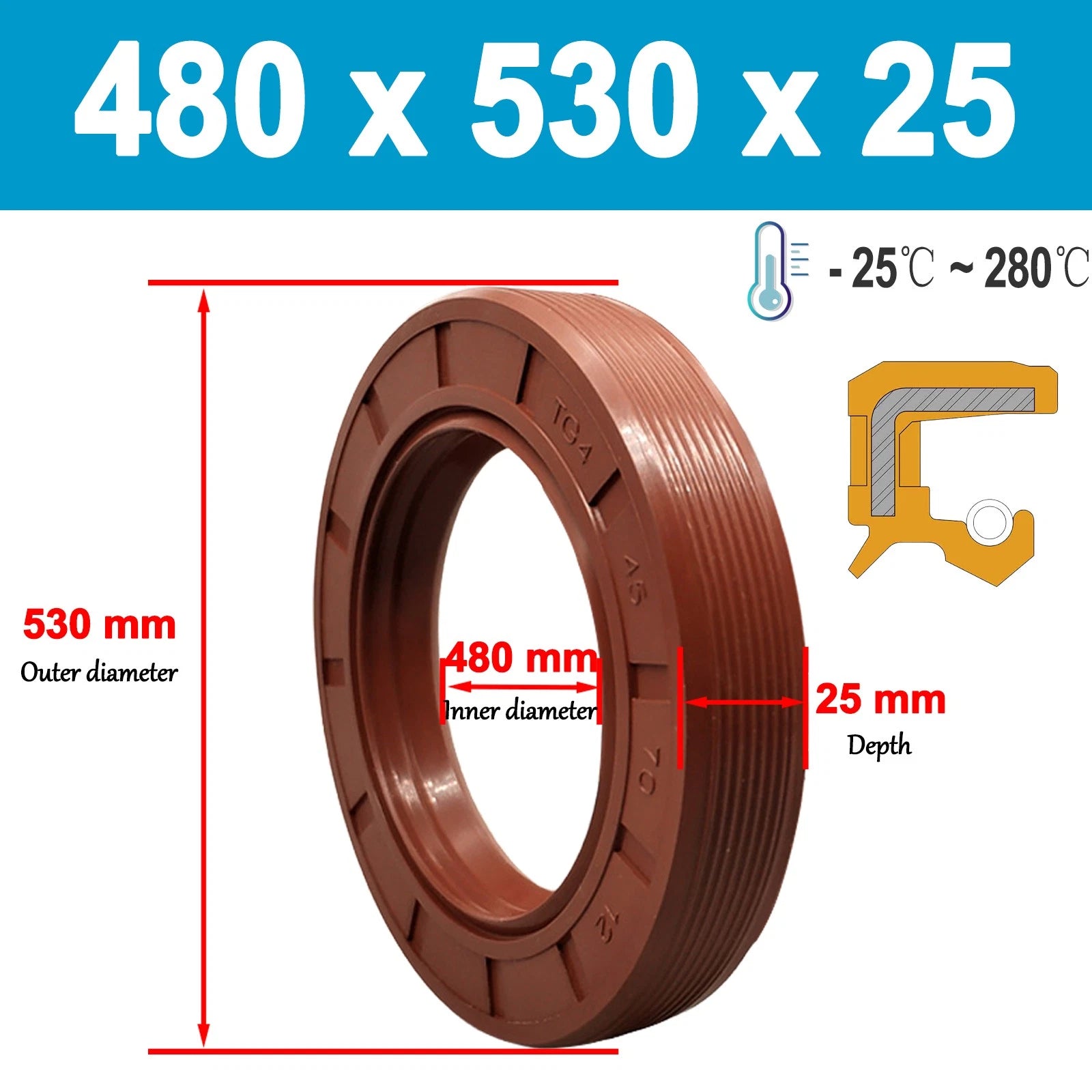 Brown fluororubber skeleton oil seal 200mm to 520mm Shaft TC Seal Ring FKM 70