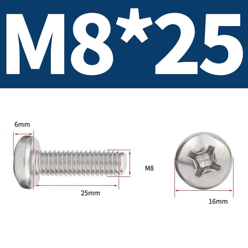 Phillips Pan Head Machine Screws — A4 Marine Grade Stainless Steel, DIN 7985 (M1.6–M10)