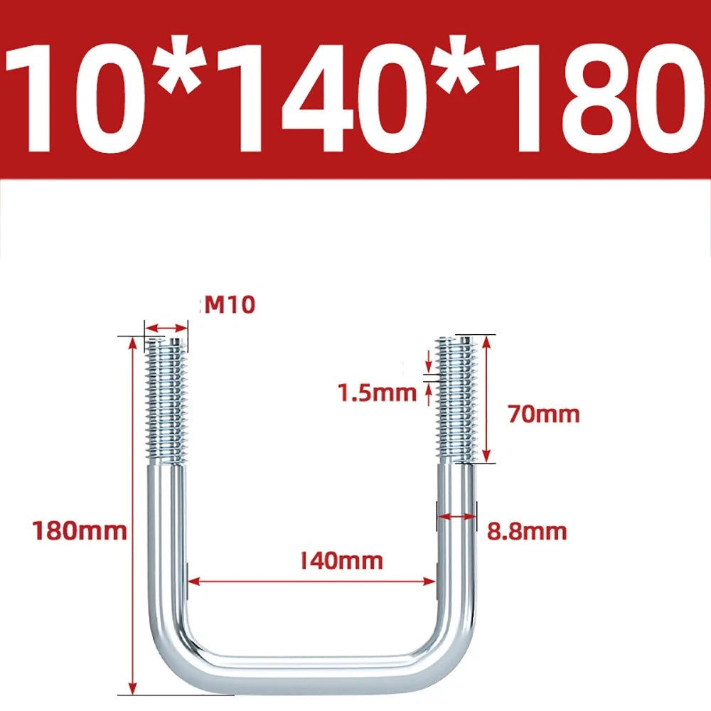 Square U-Bolts Galvanized Carbon Steel Fixing Clamp Bolt M6 M8 M10 M12 M14 M16