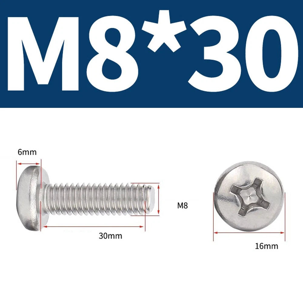 Phillips Pan Head Machine Screws — A4 Marine Grade Stainless Steel, DIN 7985 (M1.6–M10)