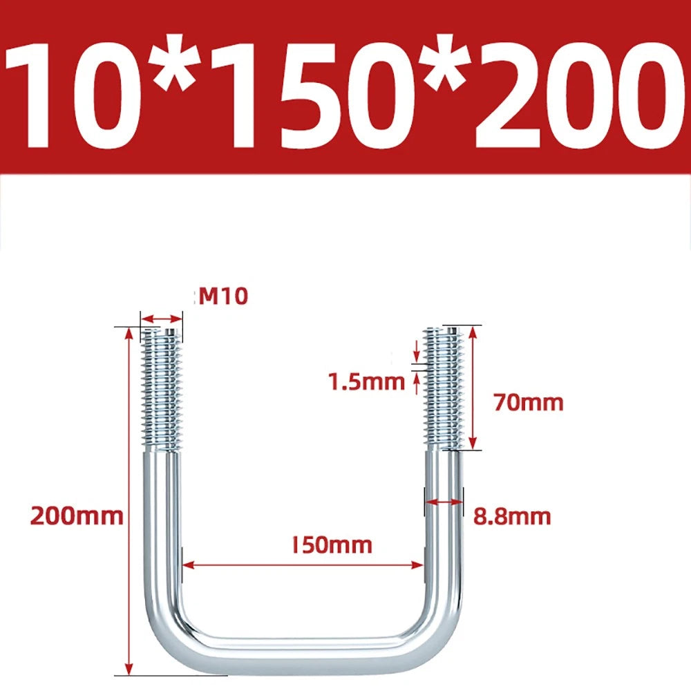 Square U-Bolts Galvanized Carbon Steel Fixing Clamp Bolt M6 M8 M10 M12 M14 M16