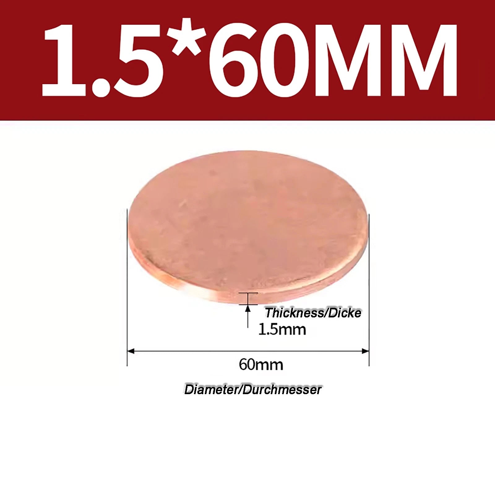 Solid Pure Copper Discs Blanks Round Plate Metal Sheet Thick 0.3~6mm Ø10mm~150mm