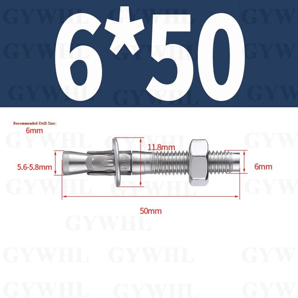 Hex Head Expansion Anchor Bolts — M6 to M20, Stainless Steel A2 & Zinc Plated, Extra Long