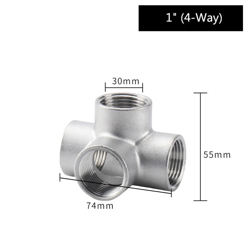 Stainless Steel BSP Female 3-Way & 4-Way Pipe Fitting Connectors