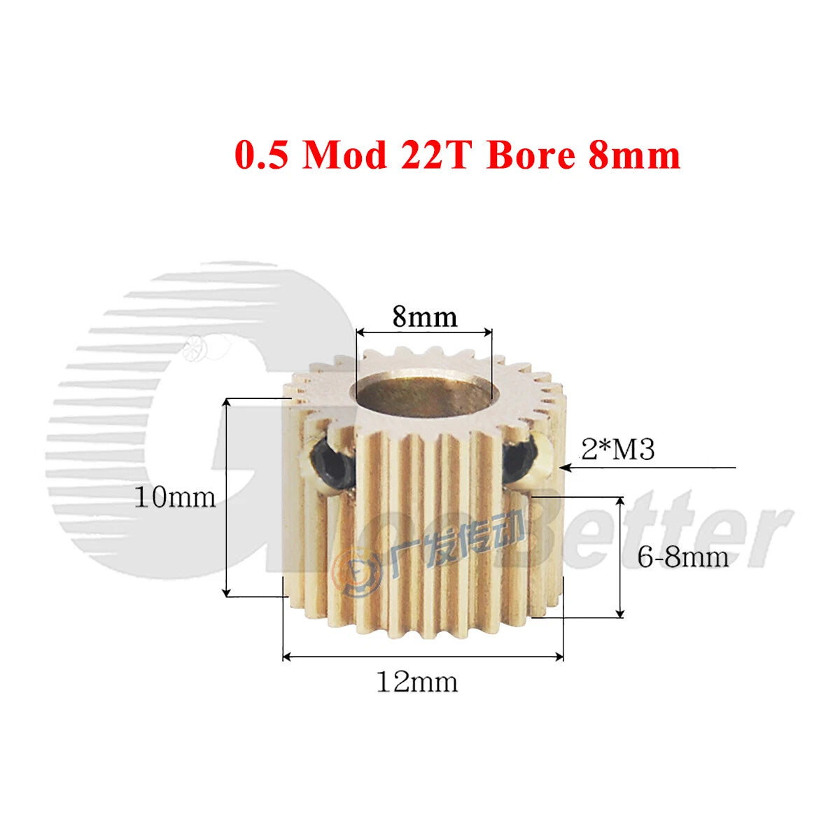 0.5 Mod Brass Pinion Spur Gear 22 Teeth Bore 4/5/6/6.35/8mm Transmission Gear
