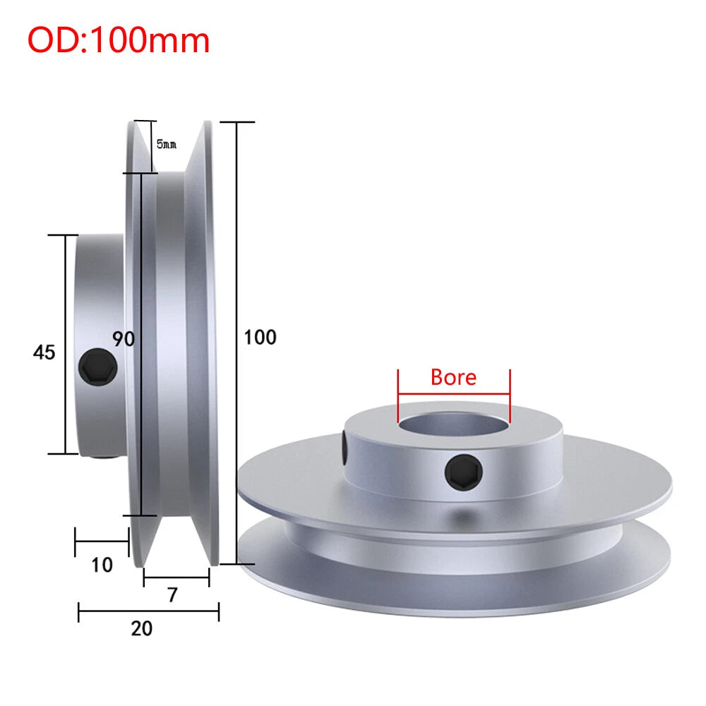 V Grooved Pulley PU Round Belt Pulleys Aluminum For 6mm Width Belt OD 20mm-100mm