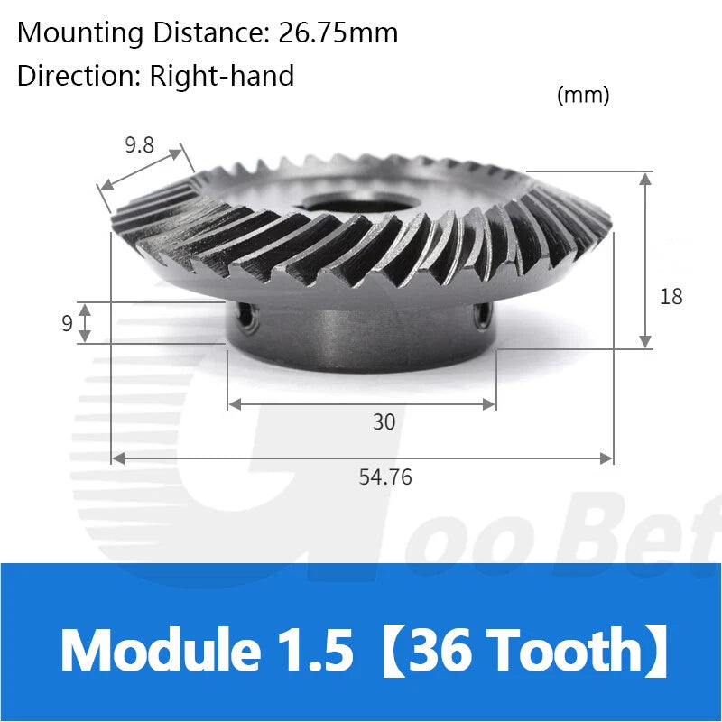 Spiral Bevel Gear C45 Steel Mod 1.5 Ratio 1:2 15 30 18 36 Tooth Hardened Black