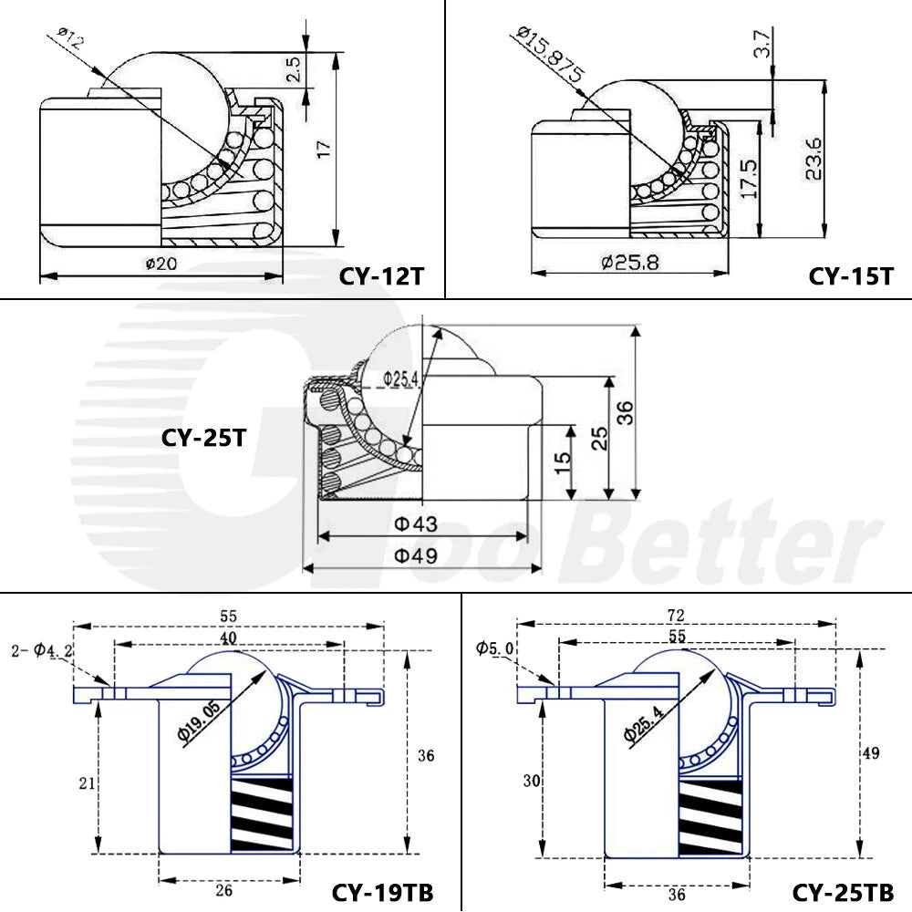 Ball Caster Ball Transfer Unit Ball Bearing Castor Conveyor Roller Wheel Various