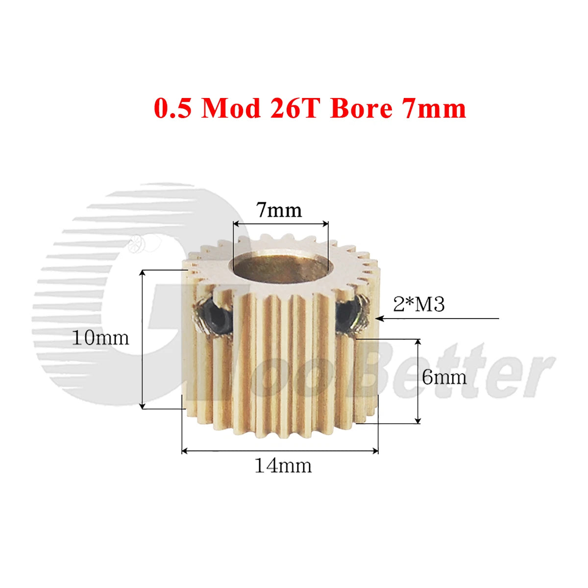 0.5 Mod Brass Pinion Spur Gear 26 Teeth Bore 4/5/6/6.35/7mm Transmission Gear