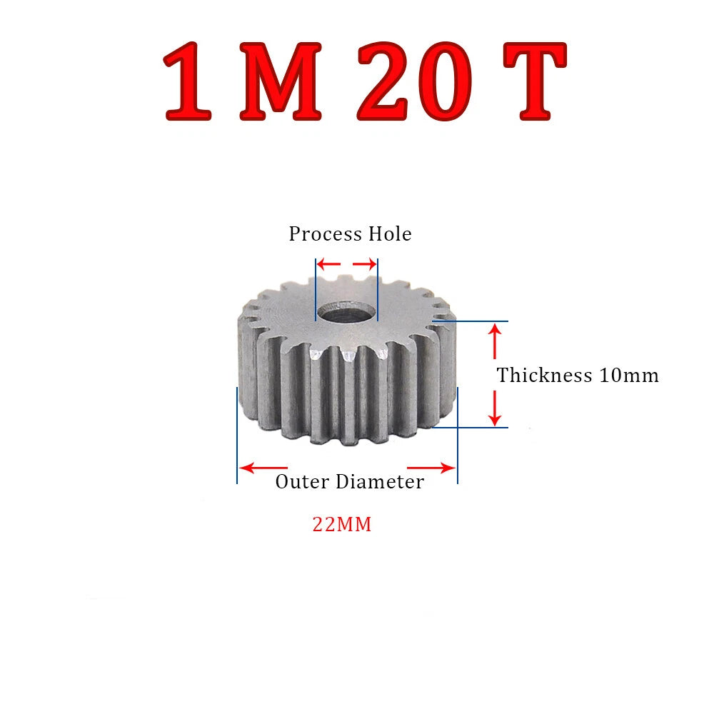 12T - 60T Mod 1 1.5 Spur Gear 45# Steel Pinion Gear Thickness 1M-10mm 1.5M-15mm