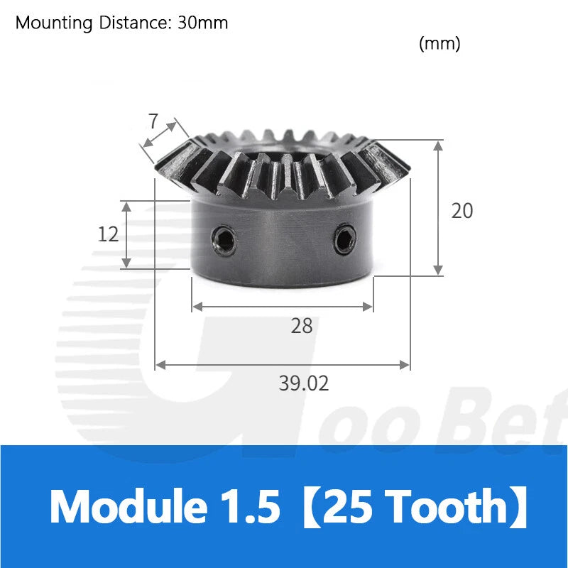 Mod 1.5 Bevel Gear C45 Steel 1:1.25 Ratio 20/25 Tooth 8-16mm Bore Hardened Black