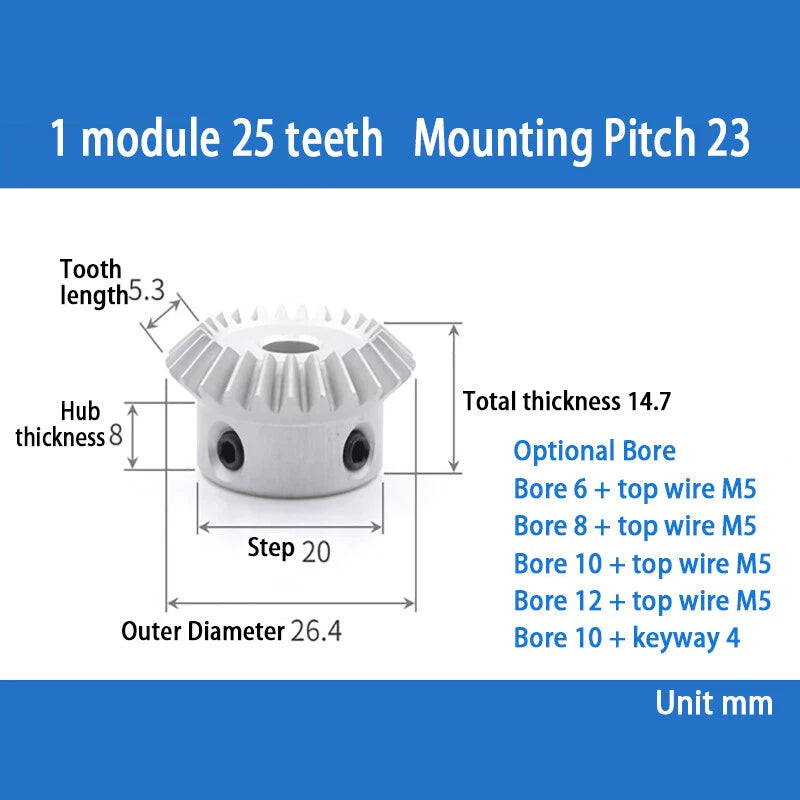1 Mod Bevel Gear 15 - 30 Teeth Transmission Gears Bevel Teeth 90° 1:1 Aluminum