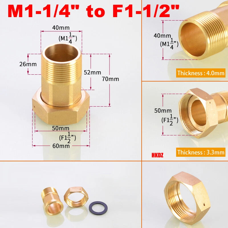 BSP Brass Pipe Fittings — Male to Female Thread Adapter for Water Meter & Pump