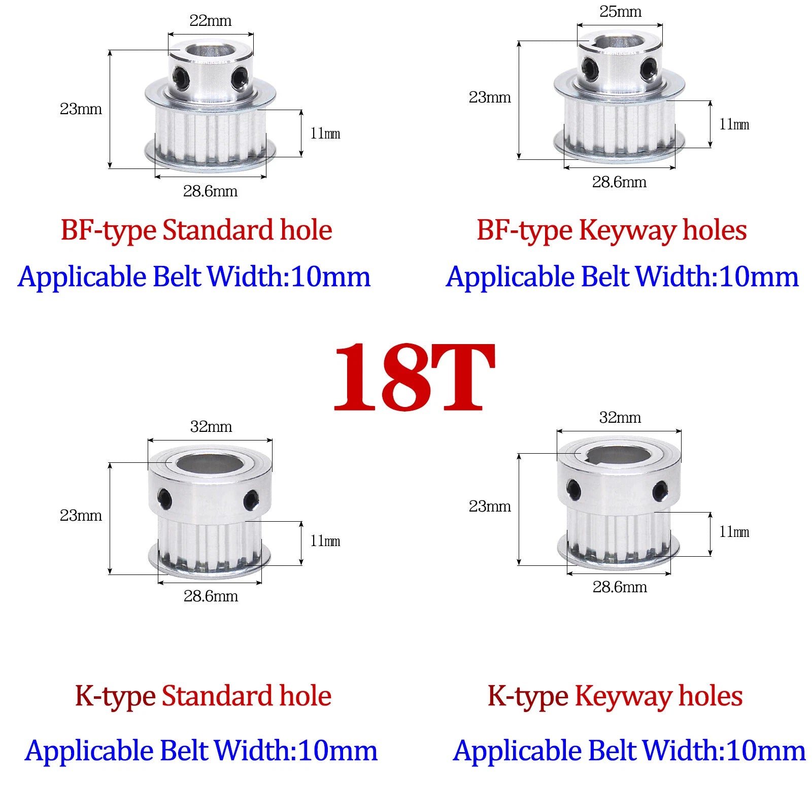 XL Timing Belt Pulley Keyway Bore,BF/K 15T 16T 18T 24T 25T For CNC, 3D Printer