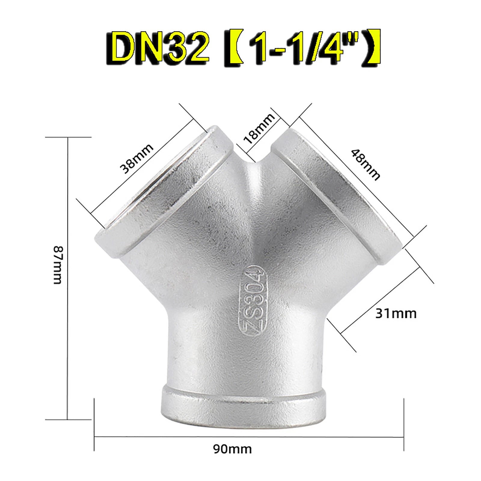 304 Stainless Steel Y-Piece Tee Pipe Fitting | BSP Thread | 1/4" to 2"