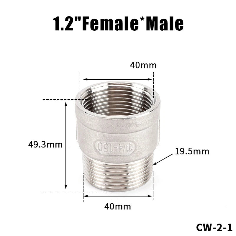 304 Stainless Steel BSP Male Female Straight Pipe Fitting 1/4" to 2"