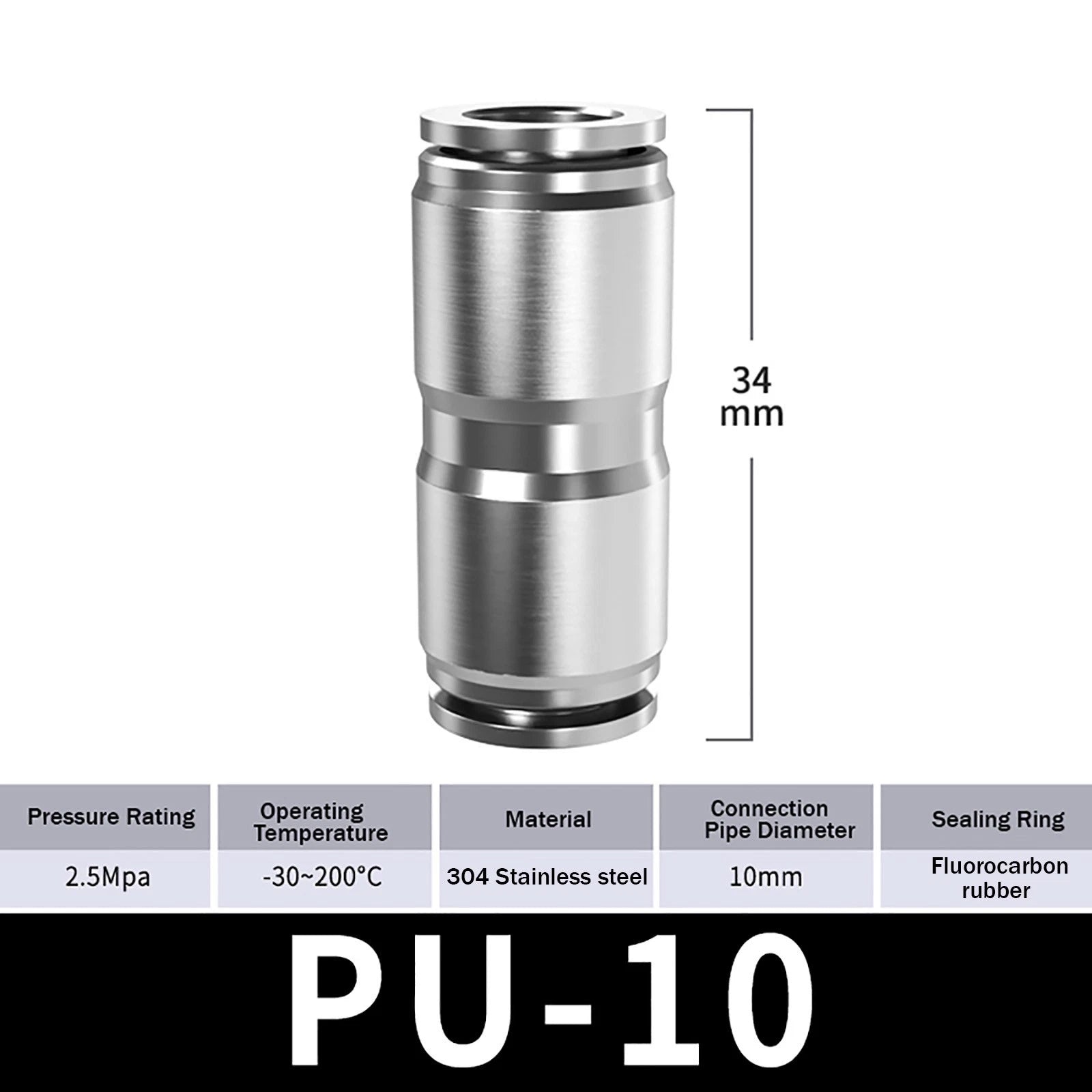 Stainless Steel Pneumatic Straight Push-to-Connect Hose Fitting | Inline Air Tube Connector