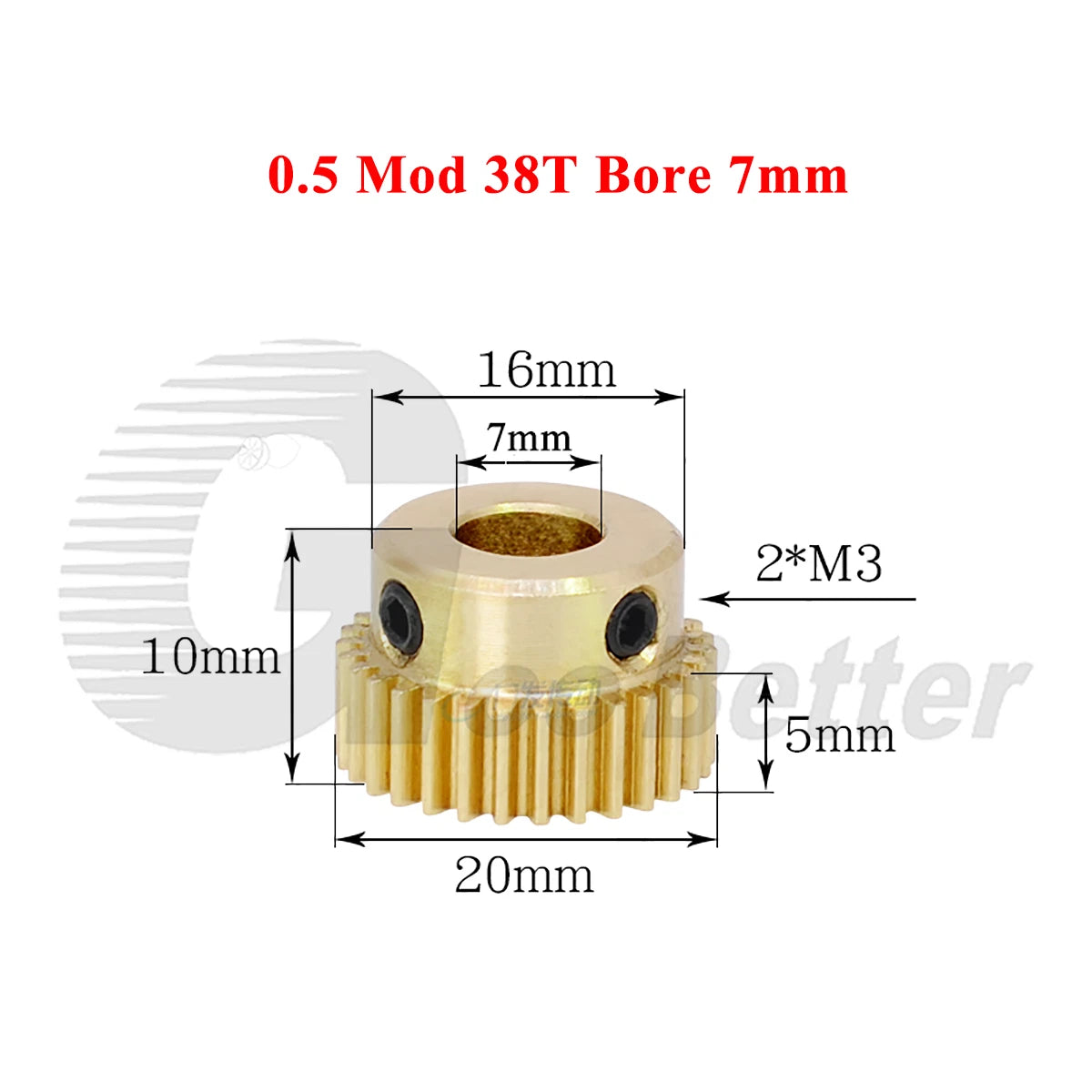 0.5 Mod Brass Spur Gear 38 Teeth Bore 4~12mm Motor Gear Transmission Pinion Gear