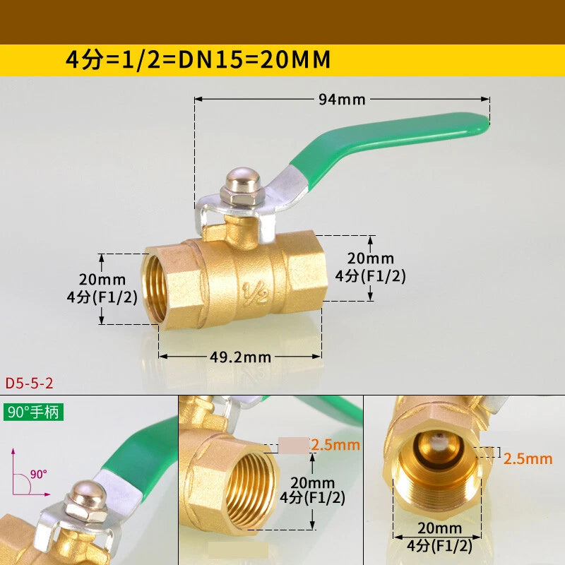 Brass Ball Valve Air Compressor Pipe Fittings — NPT 1/4" 3/8" 1/2" 3/4"
