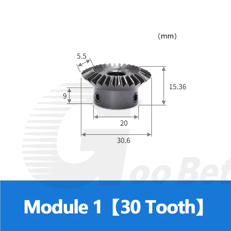 Mod 1 Bevel Gear C45 Steel 1:2 Ratio 15 18 20 30 36 40 Tooth 90° Hardened Black